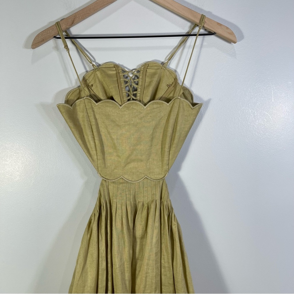 Zimmermann Jude Scallop Midi Linen Dress Size 1 Color Tan - Picture 6 of 16